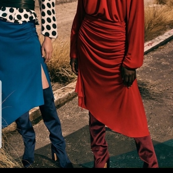 Zara NWOT Red Ruched Skirt + Matching Top - Picture 2 of 7